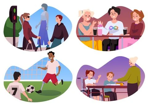 Set of happy disabled people flat style, vector illustration Stock Illustration