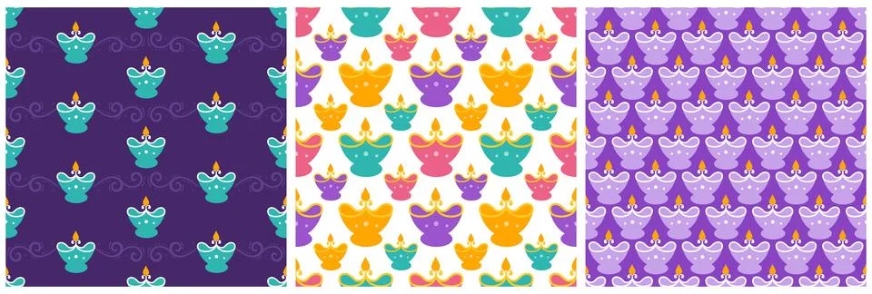 Set of Happy Diwali Seamless Pattern Illustration Design with Light Festiva.. Stockillustratie