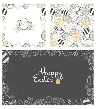 Set of Happy Easter banner with eggs and lettering Stock Illustration