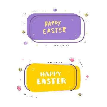Set of Happy Easter banners. Happy Easter on geometric horizontal covers with Stock Illustration
