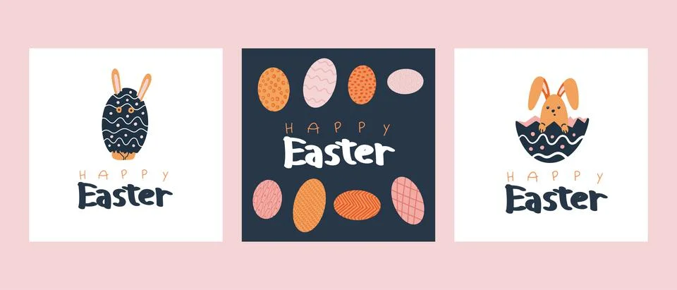 A set of Happy Easter cards with rabbits hidden in an egg 스톡 일러스트