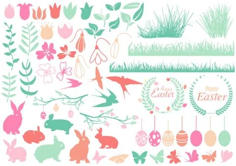 Set of Happy Easter Design Elements イラスト素材