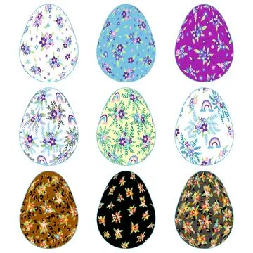 Set Happy Easter egg with a delicate floral pattern and leopard skin. Flowers Illustrazione stock