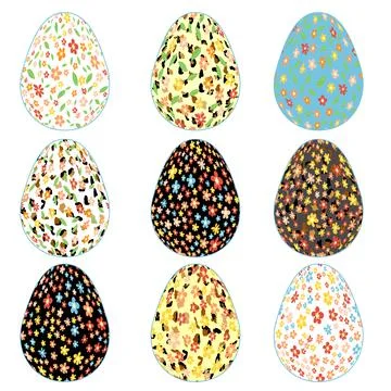 Set Happy Easter egg with a delicate floral pattern and leopard skin. Flowers 스톡 일러스트