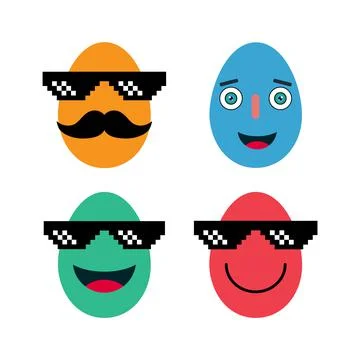 Set of happy easter eggs with sun glass, april celebration holiday, greeting Illustrazione stock
