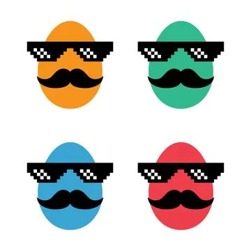 Set of happy easter eggs with sun glass, april celebration holiday, greeting Stock Illustration