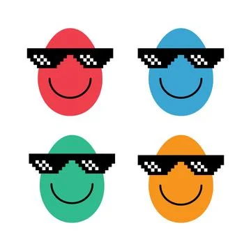 Set of happy easter eggs with sun glass, april celebration holiday, greeting Stock Illustration
