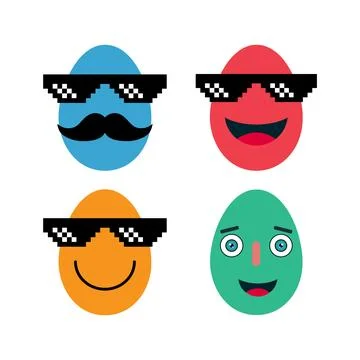 Set of happy easter eggs with sun glass, april celebration holiday, greeting Illustrazione stock