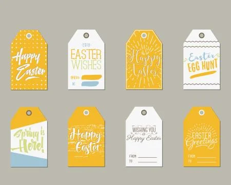Set of Happy Easter Gift Tags with Ink Lettering signs, Overlay labels Black Stock Illustration