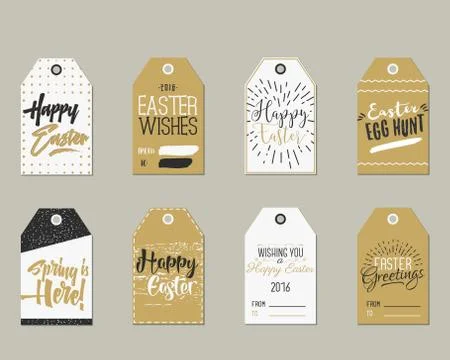 Set of Happy Easter Gift Tags with Ink Lettering signs, Overlay labels Black Stock Illustration