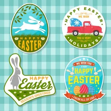 Set of happy easter holidays sticker, patch. Vector. Typography design with Illustrazione stock