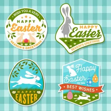 Set of happy easter holidays sticker, patch. Vector. Typography design with 스톡 일러스트