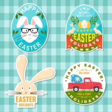 Set of happy easter holidays sticker, patch. Vector. Typography design with Illustrazione stock