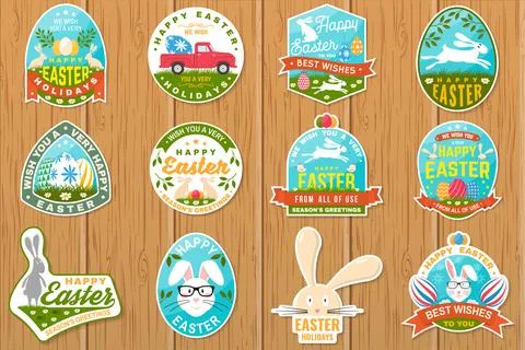 Set of happy easter holidays sticker, patch. Vector. Typography design with r Stock Illustration