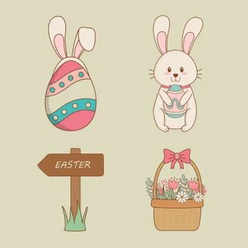 Set of happy easter icons Illustrazione stock