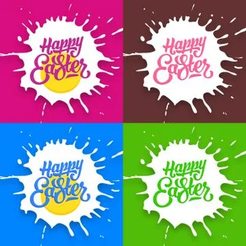 Set of Happy Easter lettering backgrounds Stock Illustration