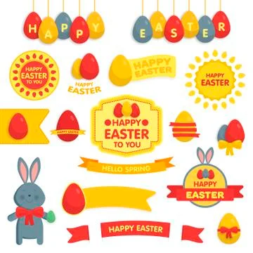 Set of Happy Easter ornaments and decorative elements. イラスト素材