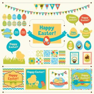 Set of Happy Easter ornaments and decorative elements イラスト素材