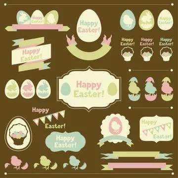 Set of Happy Easter ornaments and decorative elements 스톡 일러스트
