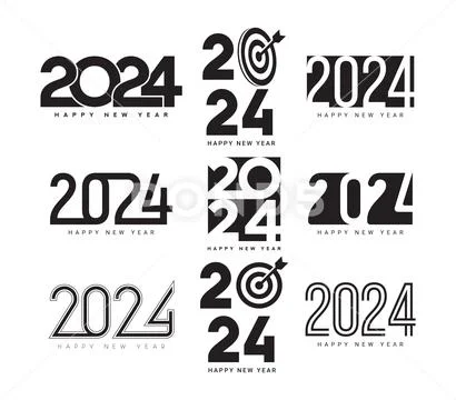 Set of Happy New Year 2024 symbols: Royalty Free #241607930