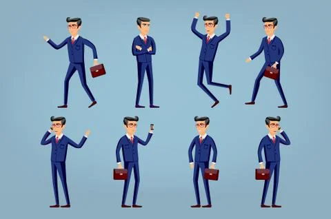 Set of Happy office man. Vector illustration Stock Illustration