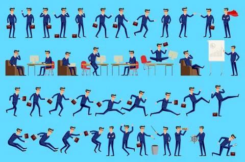 Set of Happy office man. Vector illustration. Set of businessman characters.. Stock Illustration