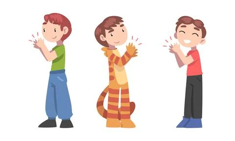 Set of happy smiling boys clapping their hands expressing admire vector Stock Illustration