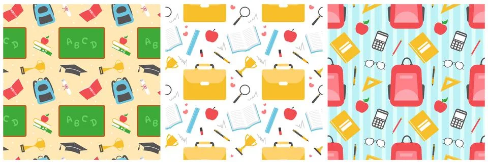 Set of Happy Teacher Seamless Pattern Design Educational Style Elements in .. 스톡 일러스트