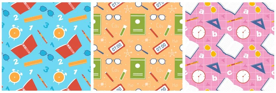 Set of Happy Teacher Seamless Pattern Design Educational Style Elements in .. Stock Illustration