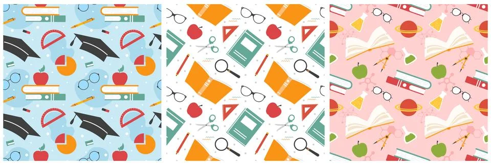 Set of Happy Teacher Seamless Pattern Design Educational Style Elements in .. Illustrazione stock