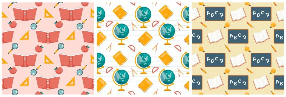 Set of Happy Teacher Seamless Pattern Design Educational Style Elements in .. Illustrazione stock