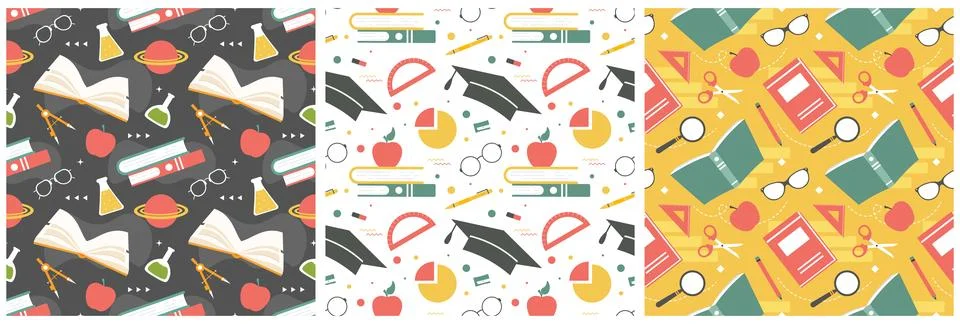 Set of Happy Teacher Seamless Pattern Design Educational Style Elements in .. 스톡 일러스트