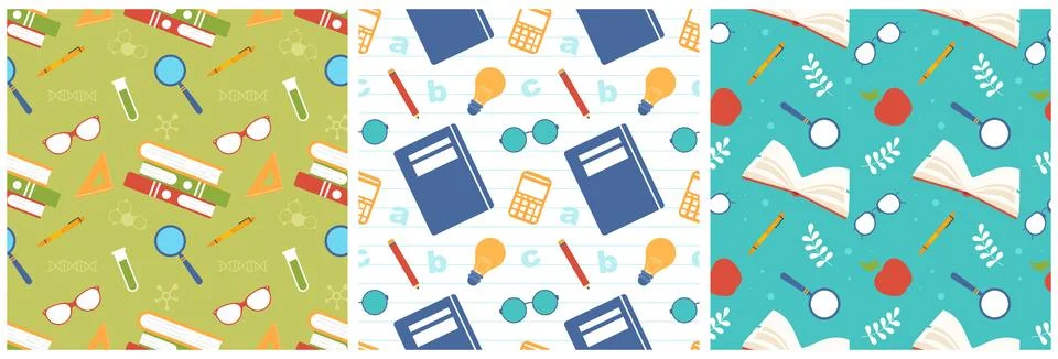 Set of Happy Teacher Seamless Pattern Design Educational Style Elements in .. Illustrazione stock