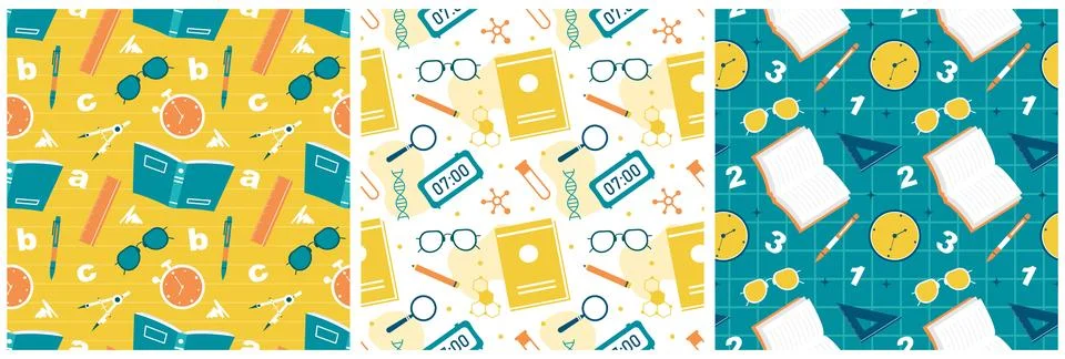 Set of Happy Teacher Seamless Pattern Design Educational Style Elements in .. Illustrazione stock