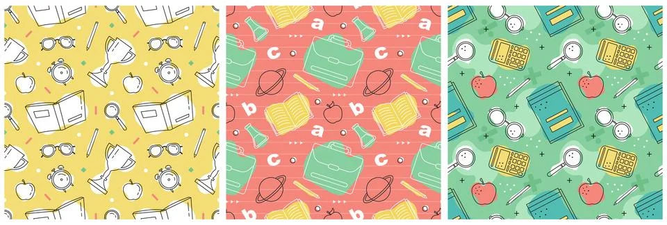 Set of Happy Teacher Seamless Pattern Design Educational Style Elements in .. イラスト素材
