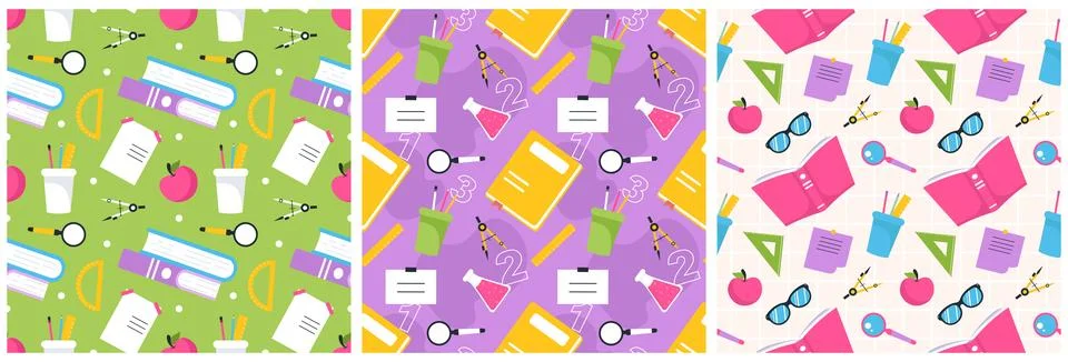 Set of Happy Teacher Seamless Pattern Design Educational Style Elements in .. イラスト素材