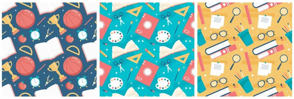Set of Happy Teacher Seamless Pattern Design Educational Style Elements in .. 스톡 일러스트