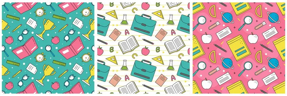 Set of Happy Teacher Seamless Pattern Design Educational Style Elements in .. Stock Illustration