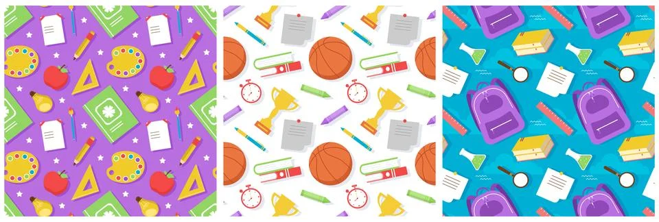 Set of Happy Teacher Seamless Pattern Design Educational Style Elements in .. Stock Illustration