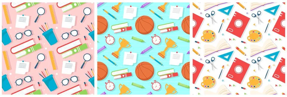 Set of Happy Teacher Seamless Pattern Design Educational Style Elements in .. Stock Illustration