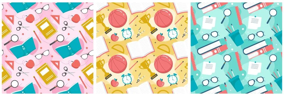 Set of Happy Teacher Seamless Pattern Design Educational Style Elements in .. イラスト素材