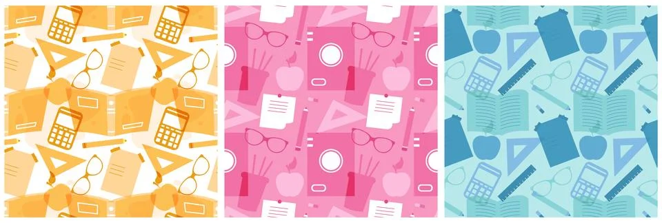 Set of Happy Teacher Seamless Pattern Design Educational Style Elements in .. 库存插图