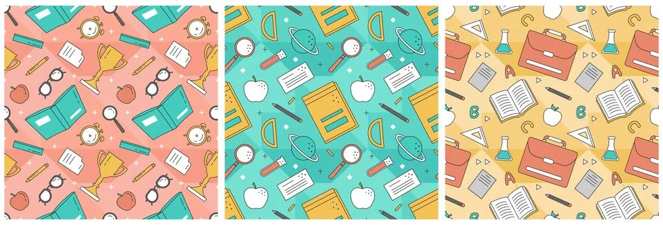 Set of Happy Teacher Seamless Pattern Design Educational Style Elements in .. イラスト素材