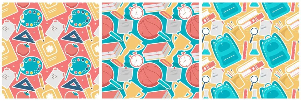 Set of Happy Teacher Seamless Pattern Design Educational Style Elements in .. 스톡 일러스트