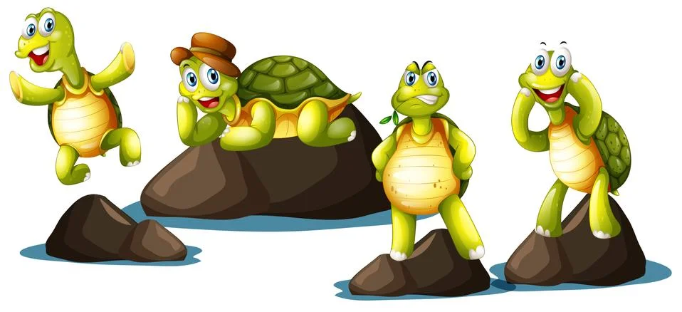 A Set of Happy Turtle Stock Illustration