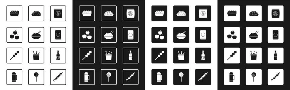 Set Hard bread chucks crackers, Rice in bowl with chopstick, Apple, Chicken Stock Illustration