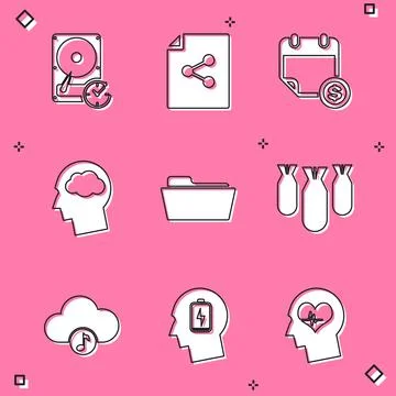 Set Hard disk drive with clockwise, Share file, Financial calendar, Head イラスト素材