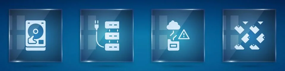 Set Hard disk drive HDD, Server, Cloud technology data transfer and Data stream Stock Illustration