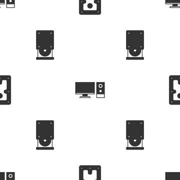 Set Hard disk drive HDD, Computer monitor and Optical disc on seamless pattern 스톡 일러스트