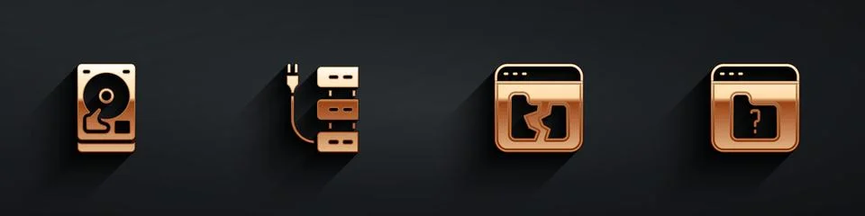 Set Hard disk drive HDD, Server, Broken file and File missing icon with long イラスト素材